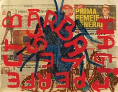 Nicolae Comănescu, Algoritmul lui Briemberg (Hagi, perfect bărbătesc), 2000, acrilic pe ziar
