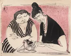 Tia Peltz, La ghicitoare (în cafea), linogravură