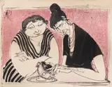 La ghicitoare (în cafea) by Tia Peltz, linogravură, sold Sep 2023