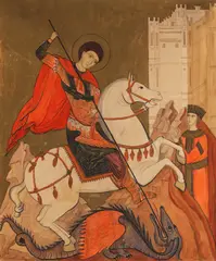 Dumitru D. Brăescu, Sfântul Gheorghe ucigând balaurul, acuarelă și creion pe hârtie