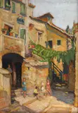 Stradă din Croația by Constantin Isachie Popescu, ulei pe carton, sold Sep 2023
