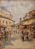 Pan Ioanid, Piață din Câmpulung, ulei pe carton