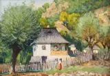 Sat de munte by Constantin Isachie Popescu, ulei pe carton, sold Sep 2023