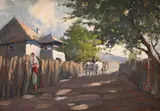 Ion Doboşariu, În fața porții, 1924, ulei pe carton