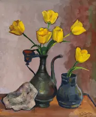 Radu Drăgoescu, Lalele, 1978, ulei pe carton