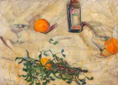 Elena Moisescu, Natură statică cu portocale, 1965, ulei pe carton
