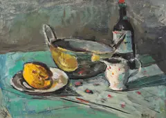 Mic dejun by Iosif Rosenblut, ulei pe carton, sold Sep 2023