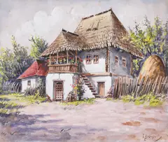 Ion Doboşariu, Căsuța bunicilor, acuarelă pe hârtie
