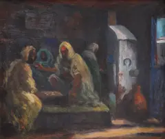 La cafenea by Nicolae Gropeanu, pastel pe carton, sold Sep 2023