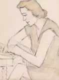 Theodor Pallady, Lectură, 1950, cărbune și creioane colorate pe hârtie