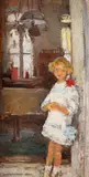 După școală by Niculina Delavrancea Dona, ulei pe carton, sold Jul 2023