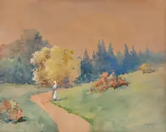 Țărăncuță pe cărare by Antal Neogrády, acuarelă pe hârtie, offered Jul 2023