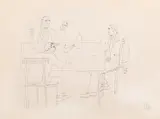 Discuții by Constantin Piliuță, peniță pe hârtie, sold Jul 2023