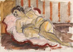 Henri Catargi, Nud pe divan, 1941, guașă și creion pe hârtie