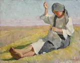 Gore Mircescu, Cusătoreasă, ulei pe carton