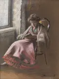 Ludovic Bassarab, Lectură, pastel și cărbune pe hârtie