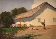 László Neogrády, În ogradă, ulei pe placaj