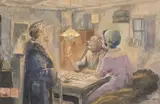Ignat Bednarik, La ghicitoare, acuarelă pe hârtie