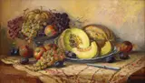 Petre Bărcănescu, Natură statică cu struguri, mere și pepene, ulei pe pânză