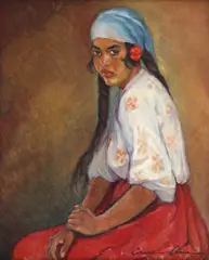 Chivuță by Corina Lecca Pârvulescu, ulei pe carton, offered Jul 2023