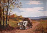 Întoarcerea de la câmp by Ion Doboşariu, ulei pe carton, sold Jul 2023