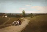 Întoarcerea de la câmp by Ion Doboşariu, ulei pe carton, sold Jul 2023