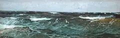 Pescăruși pe mare by Dimitrie Florian, ulei pe carton, offered Jul 2023