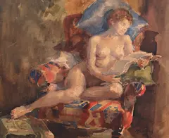 Ignat Bednarik, Nud pe fotoliu, 1915, acuarelă pe hârtie