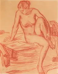 Intimitate by Leon Biju, creion conte pe hârtie, sold Jul 2023