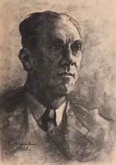 Ion Mândru, Portretul colecționarului Ioan Dumitrescu-Popovici, 1955, cărbune pe hârtie