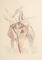Dan Erceanu, Zodia Taur, 1997, ceracolor și accente de cărbune pe hârtie