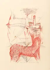 Dan Erceanu, Zodia Săgetător, 1997, ceracolor și accente de cărbune pe hârtie