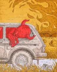 Alex Horghidan, Falling Asleep in the Backseat, 2022, tuș și marker pe hârtie