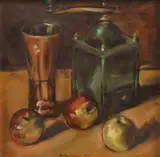 Dumitru Bostan, Natură statică cu mere, 1993, ulei pe pânză