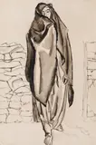 Iosif Iser, Tătăroaică, 1916, tuș și acuarelă pe hârtie lipită pe carton