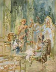 Doamne și perle by Ignat Bednarik, acuarelă pe hârtie, sold Jun 2023