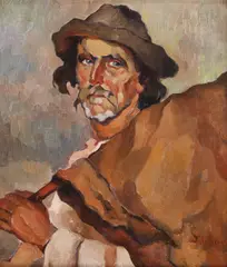 Plutașul (Moș Parfichi de la Hangu) by Aurel Băeșu, mijlocul anilor '20, ulei pe pânză, sold Jun 2023
