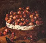 Coș cu cireșe by Octav Băncilă, ulei pe pânză, sold Jun 2023
