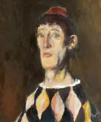 Arlechin by Corneliu Baba, 1985-1990, ulei pe carton, sold Jun 2023