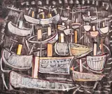 Bărci by Magdalena Rădulescu, 1977, ulei pe pânză, sold Jun 2023