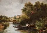 Theodor Aman, Cu barca pe lac, ulei pe lemn