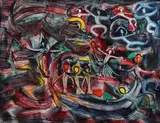 Compoziție by Magdalena Rădulescu, 1976, ulei pe pânză, sold Jun 2023
