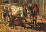 Întoarcerea de la câmp by Rudolf Schweitzer–Cumpăna, ulei pe carton, offered Jun 2023