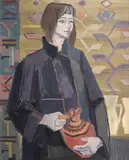 George Saru, Tânără în interior oltenesc, 1967, ulei pe pânză