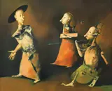 La poursuite by Georges Mazilu, acrilic pe pânză, sold Jun 2023