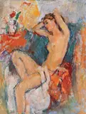 Modelul by Ion Musceleanu, ulei pe carton, sold Jun 2023