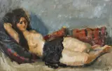 Iosif Iser, Odaliscă, 1937, guașă vernisată pe hârtie lipită pe carton