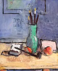 Alexandru Ciucurencu, Natură statică de atelier, 1945, ulei pe carton