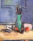 Natură statică de atelier by Alexandru Ciucurencu, 1945, ulei pe carton, sold Jun 2023