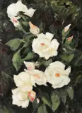 Trandafiri albi by Nicolae Tonitza, ulei pe pânză lipită pe carton, sold Jun 2023
